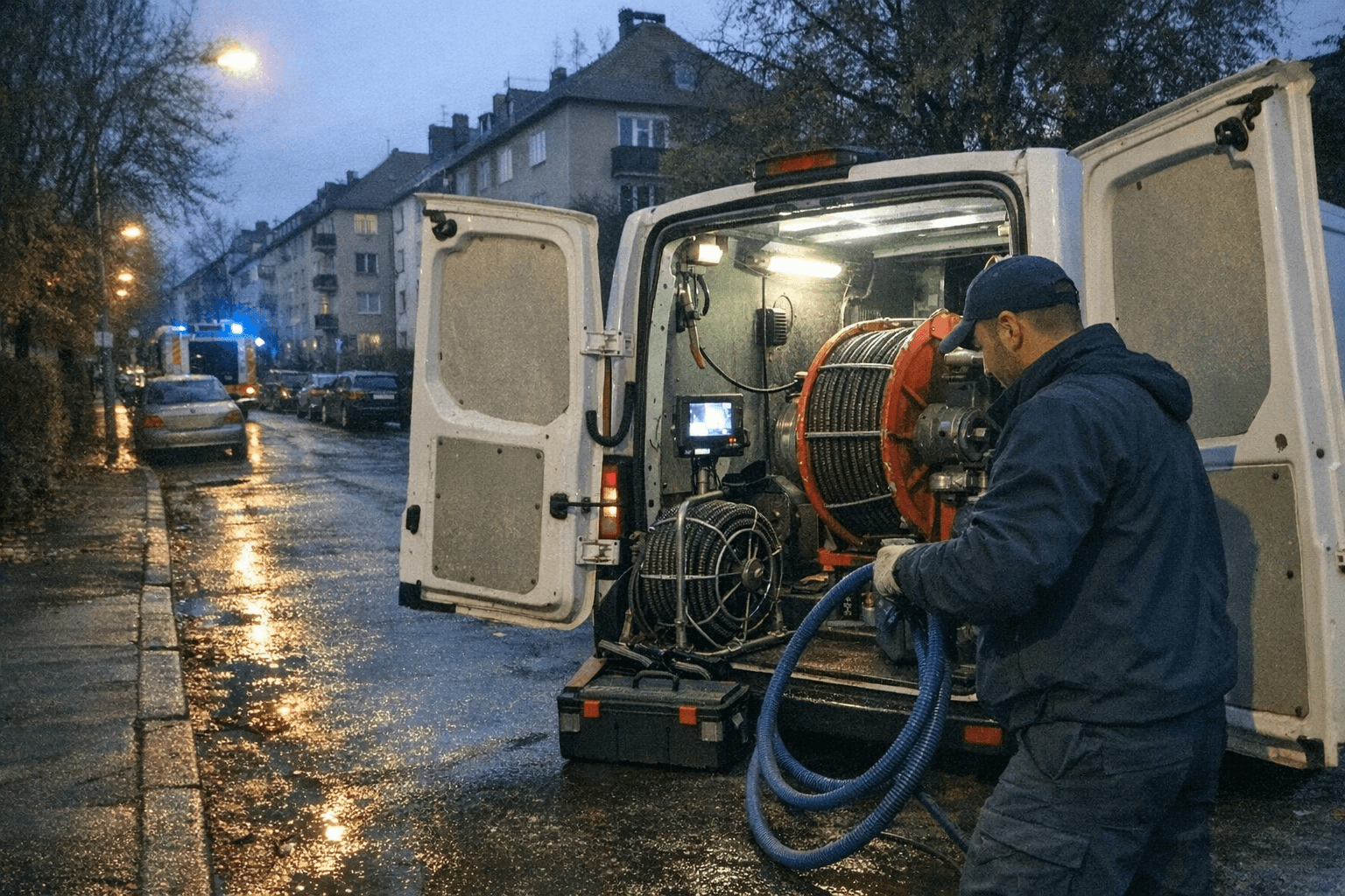Einsatzfahrzeug des Rohrreinigung Notdienstes in München