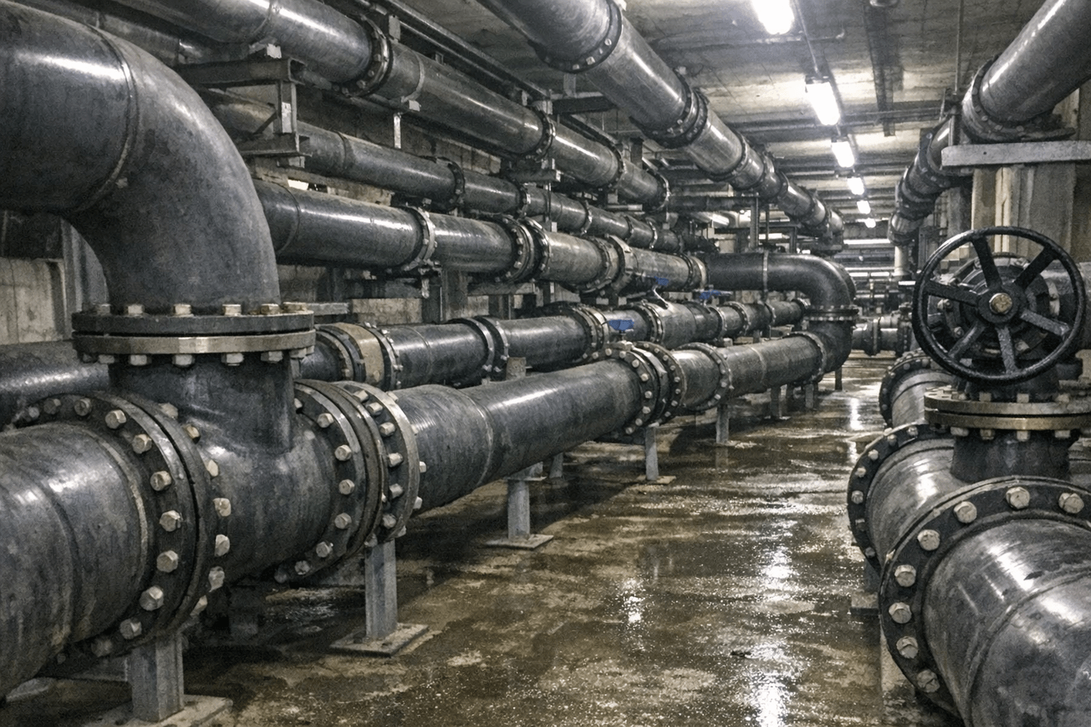 Wartung von Prozesswasserleitungen in einer Industrieanlage